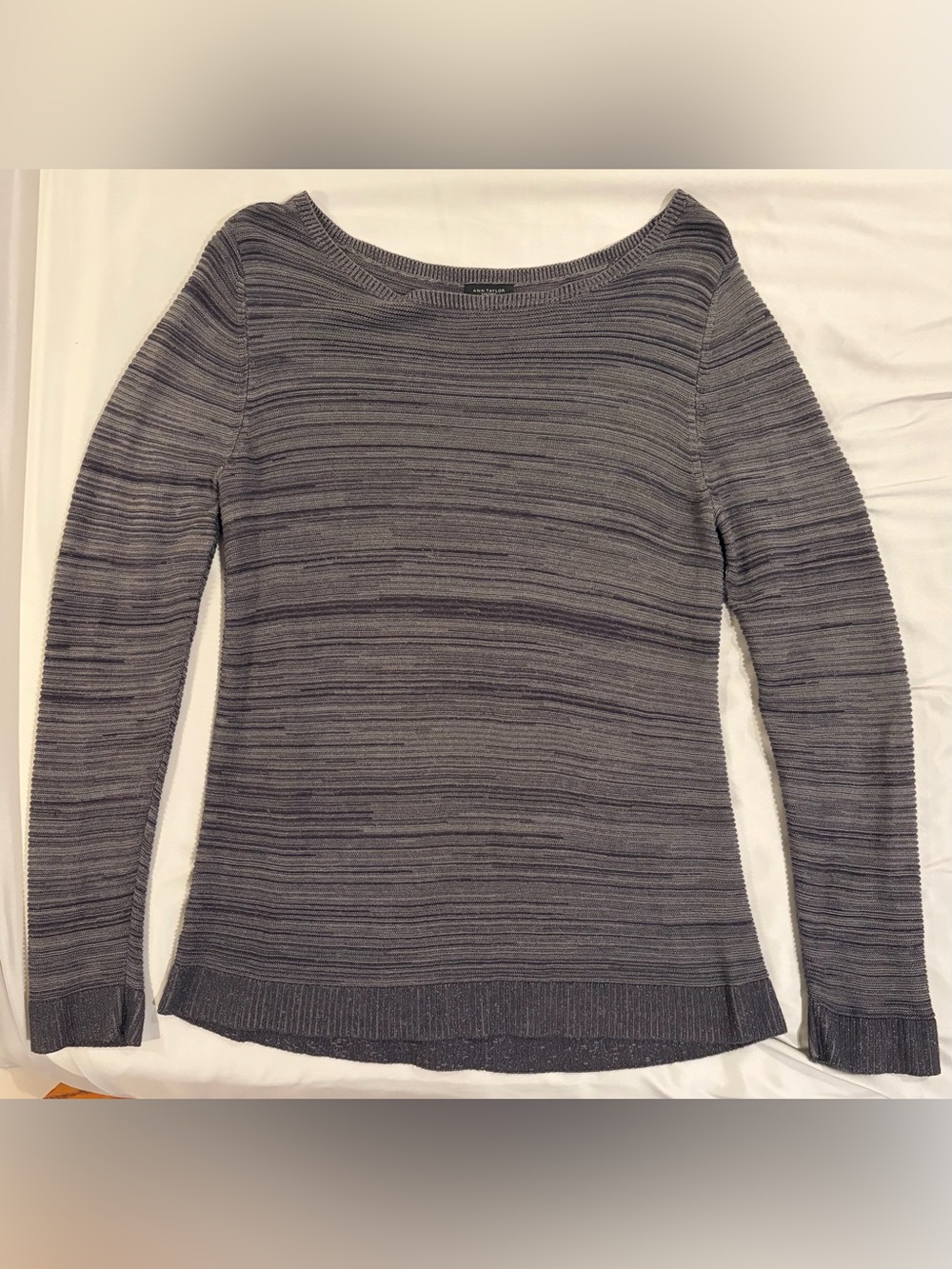 Ann Taylor Gray Ribbed Boatneck Sweater